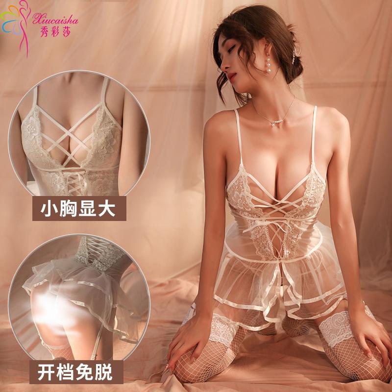 Sexy lingerie small breasts big sexy lace cross strap suspender short skirt passion bed free pajamas war robe