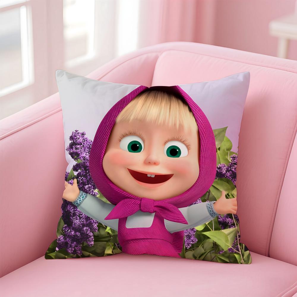 Cartoon Lovely Casual MMasha And The Bears Cushion Cover Linen Pillowcase Cover Soft Decor for Sofa Home Room