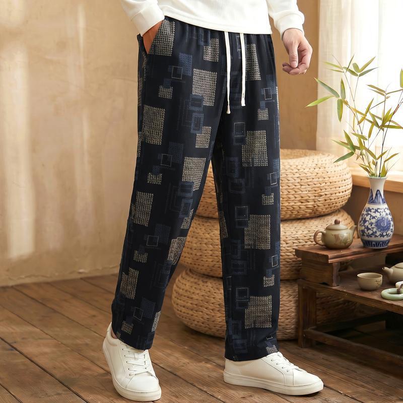Pantaloni Casual Stampati da Uomo Taglie Forti, Pantaloni Leggeri Larghi con Vita Elastica (5XL-12XL)