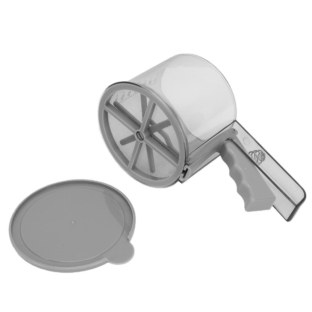 Stainless Steel Flour Sifter, Handheld Transparent Sifter Cup for Fine Flour Filtering, Scale Design, Press Type Baking