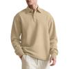 Men's New Solid Color Textured Jacquard Polo Sweatshirt, Lapel Long Sleeve Loose Fit Button Casual Pullover, European American Style
