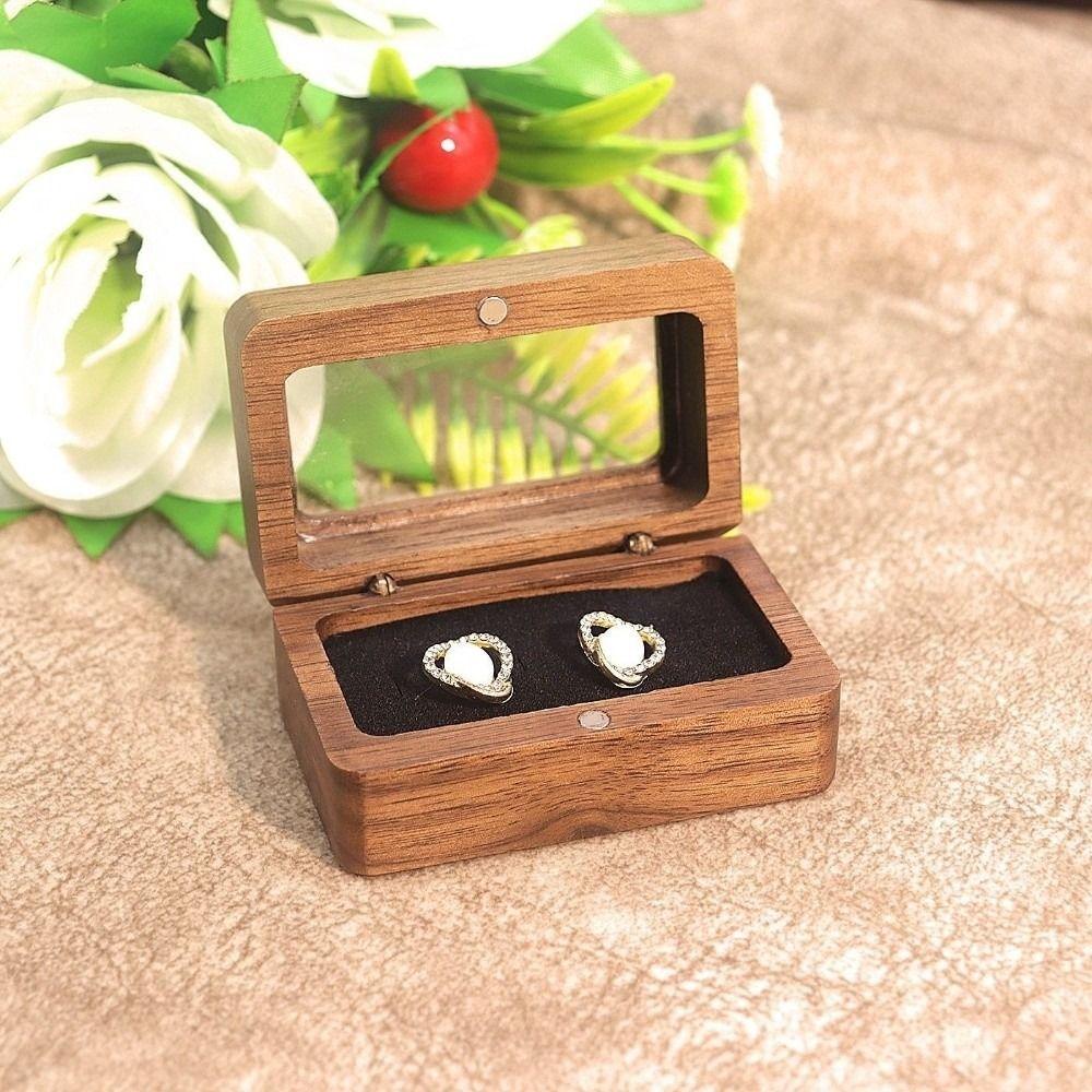 Double Slot Wooden Ring Box Rectangular Jewelry Ring Holder Black Walnut Cufflinks Box  Couples