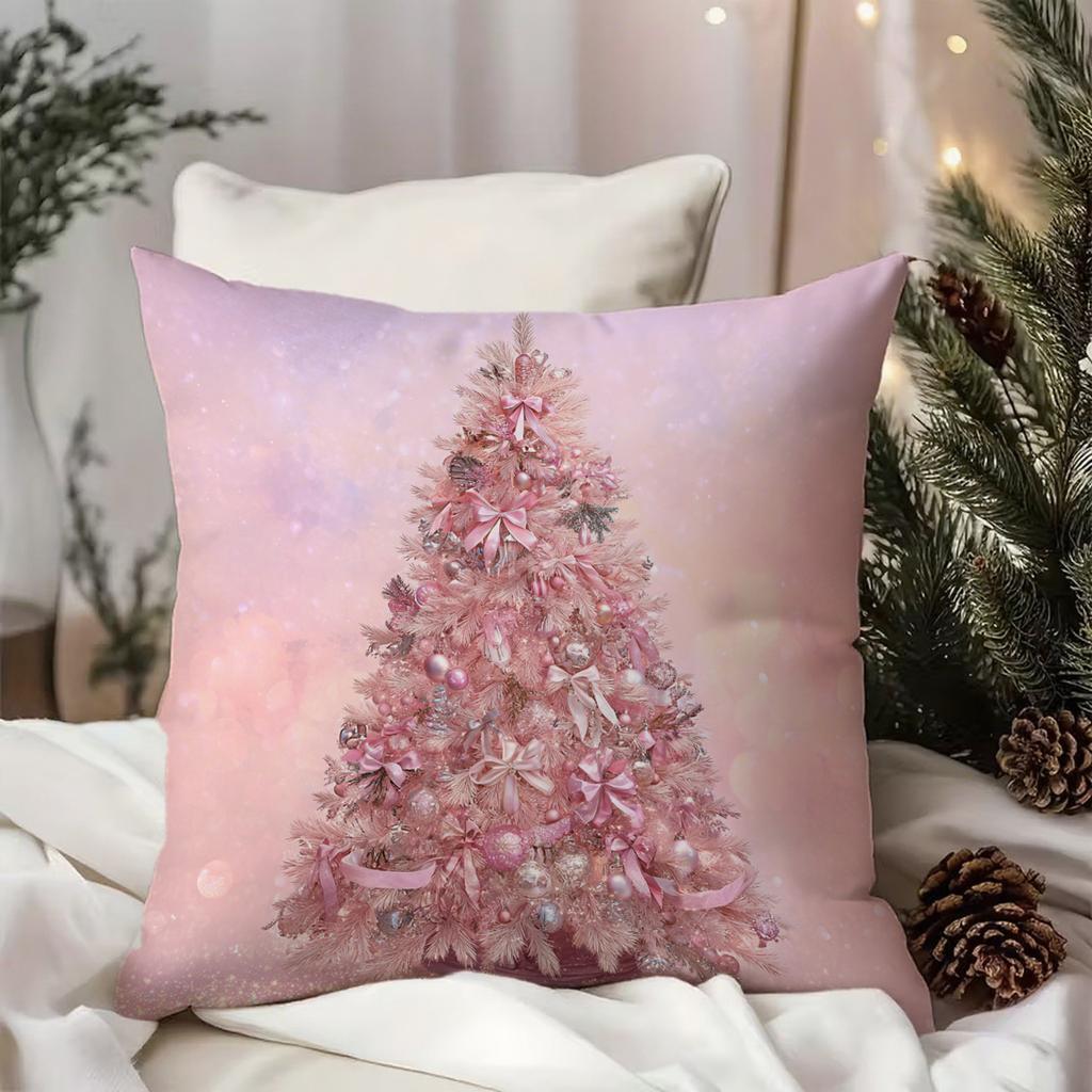 Pink Christmas Tree Pattern Pillowcasesuitable For Sofa Car Bedroom Decorative Cushion Cover Pillow Cover