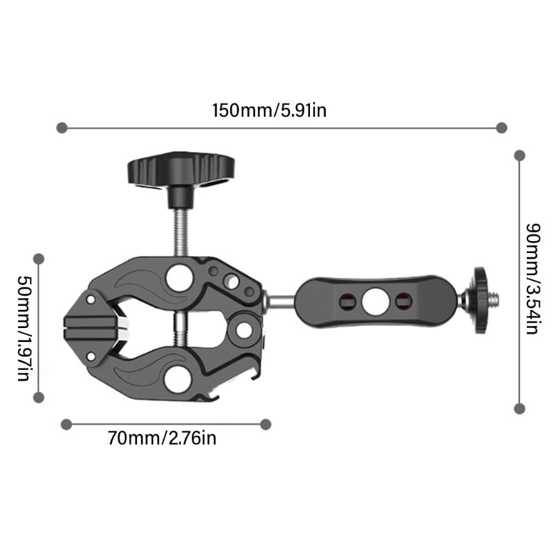 Super Clamp Double Ballhead Smartphones/Action Camera Mount Clip 0-65mm for Tripods and Gimbals