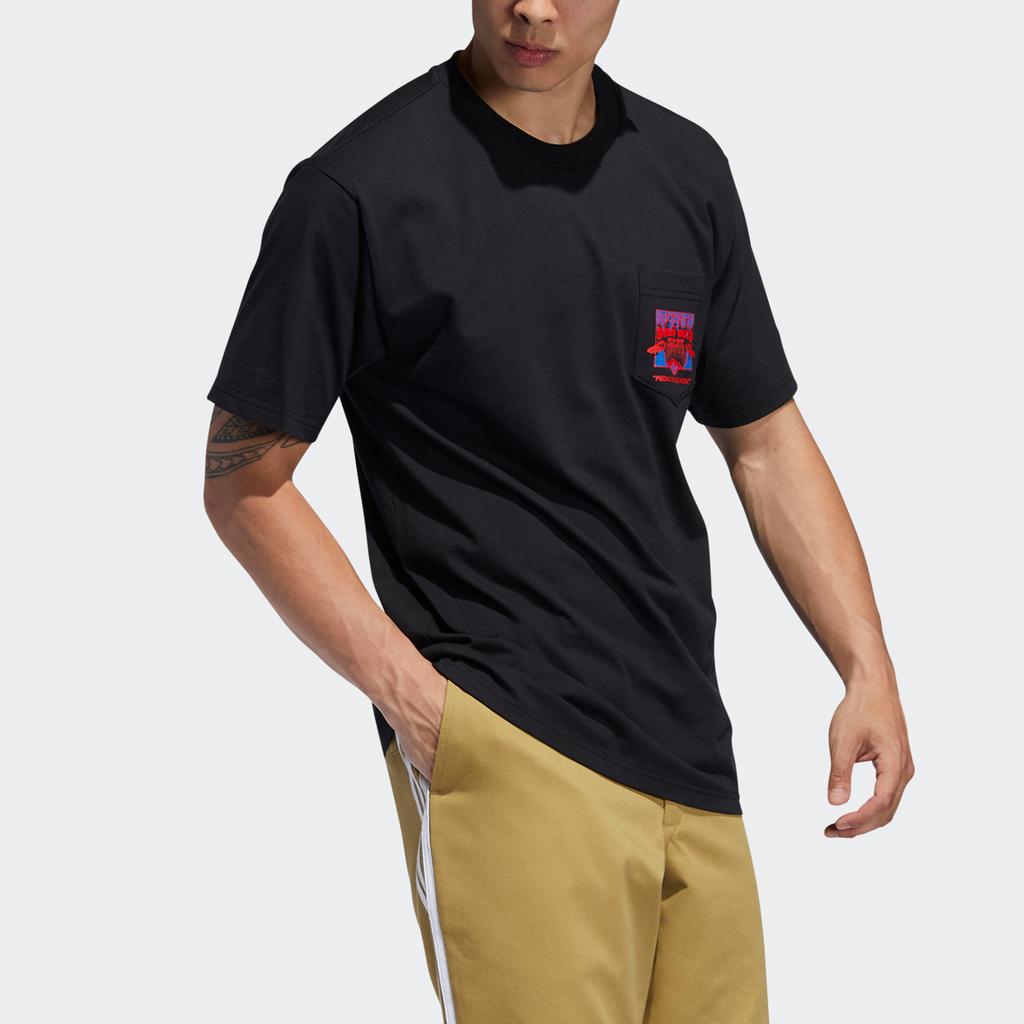 Adidas Originals Trefoil Casual Sports Pocket Crewneck Short Sleeve T-Shirt Men Tops Black FM7304