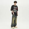 JYL Mens Jeans Hong Kong Style  Letter Print Hip-hop High Street Denim