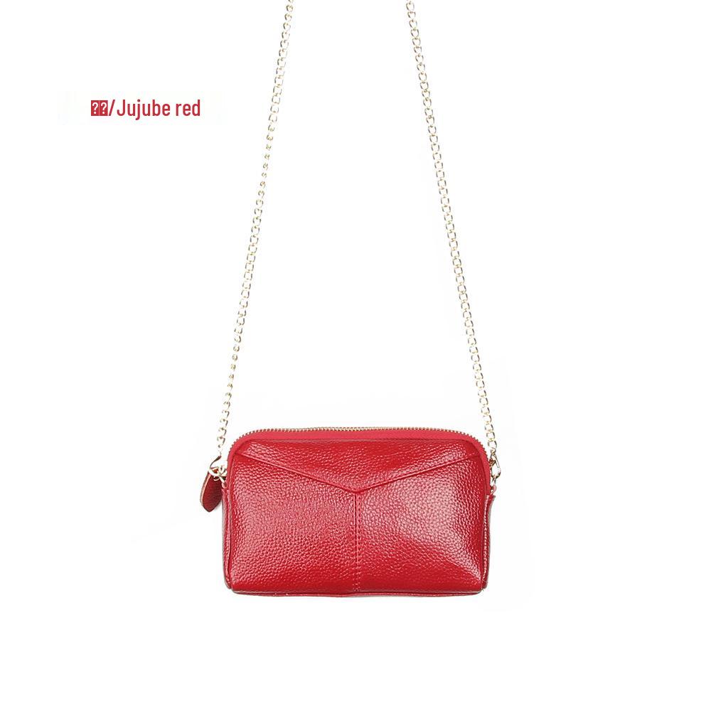 Genuine Leather Women's Korean Style Shoulder Bag - Large Capacity Crossbody with Zipper and Simple Stitching