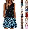 Women's Fashion Printed Summer Sleeveless V-neck Tank Top Pocket Casual Loose Dress