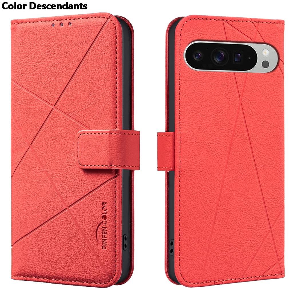 Magnetische Karten Solt Brieftasche Lederhülle Für Google Pixel 9 Pro XL 9A 8 8A Geprägte Linien Tasche Fach Flip Book RFID Hülle Fundas