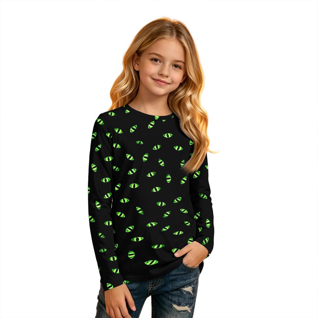 Children's Halloween Print Long Sleeve Neck T-Shirt for Boys Girls