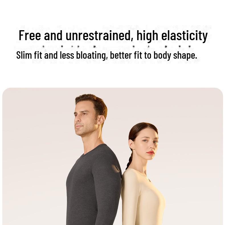 Women's Round Neck and Men's High Collar Thermal Set: Plus Velvet Autumn Wear & Thickened Winter Underwear