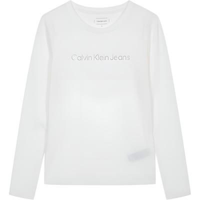Jeans Logo Straight Cut Long Sleeve T-Shirt Women Tops Bright-White J225484-YAF