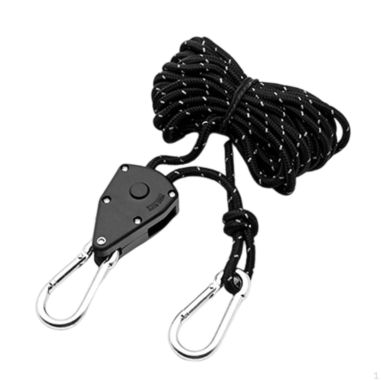 

Rope Hanger Ratchet Strap Lightweight 12ft Reflective guyline with Pulley for Awning Tents Camping