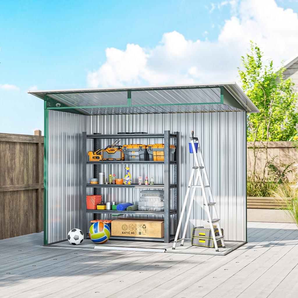 8.5 X 4ft Metal Shed with Lightsky Panels, Garden Storage Tool House with Double Doors for Garden, Patio and Lawn, Green