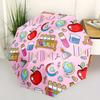 Automatic Folding Umbrella Science-themed illustrations on a pink background. Portable collapsible design, casual outdoor acce