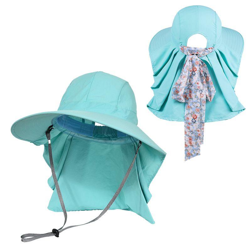 

Big Brim Fisherman Hat Women s Fashion Summer Outdoor UV-Proof Sun Hat Bows Ribbon Sun Protection Sun Hat Sky Blue All yards