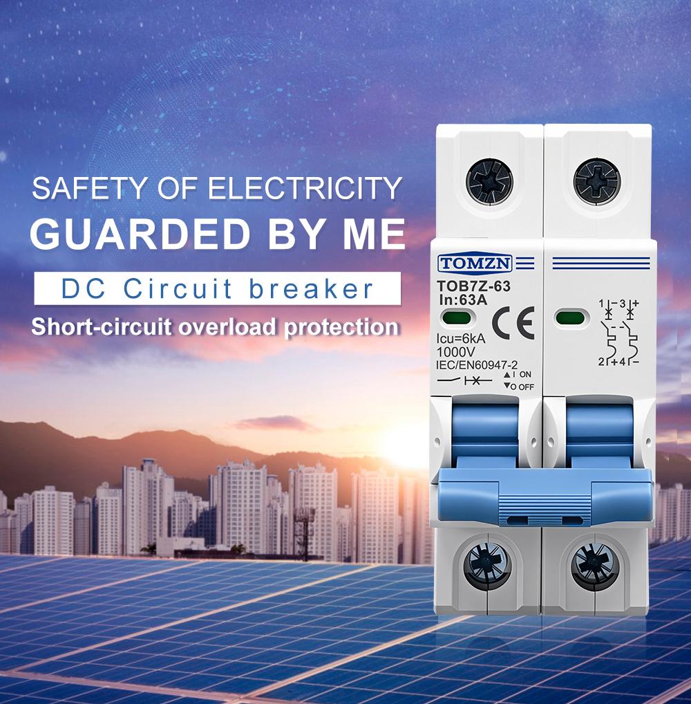TOMZN 2P DC 1000V Solar Mini Circuit Breaker 3A 6A 10A 16A 20A 25A 32A 40A 50A 63A DC MCB for PV System