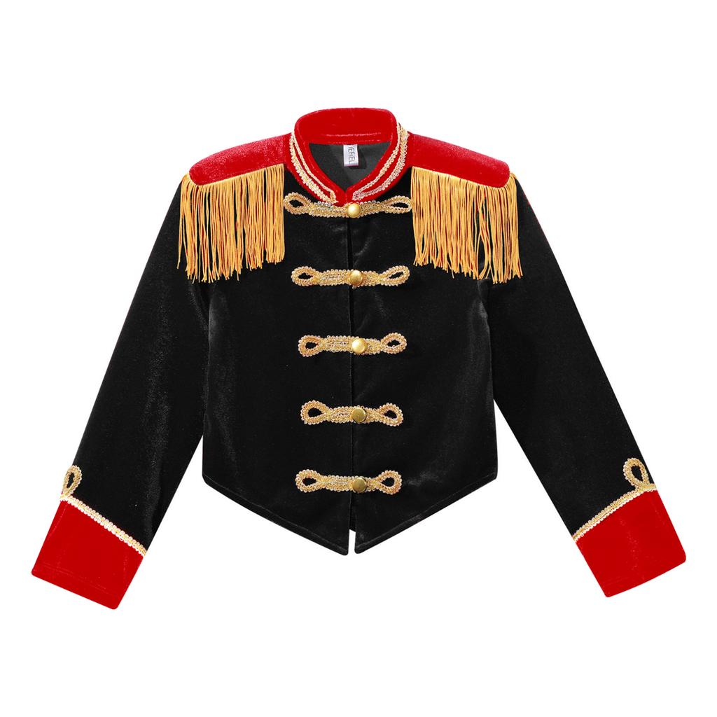 Kids Girls Ringmaster Jacket Costume Long Sleeve Fringe Tassel Shoulder Jacket Coat Circus Tailcoat Halloween Cosplay Dress Up