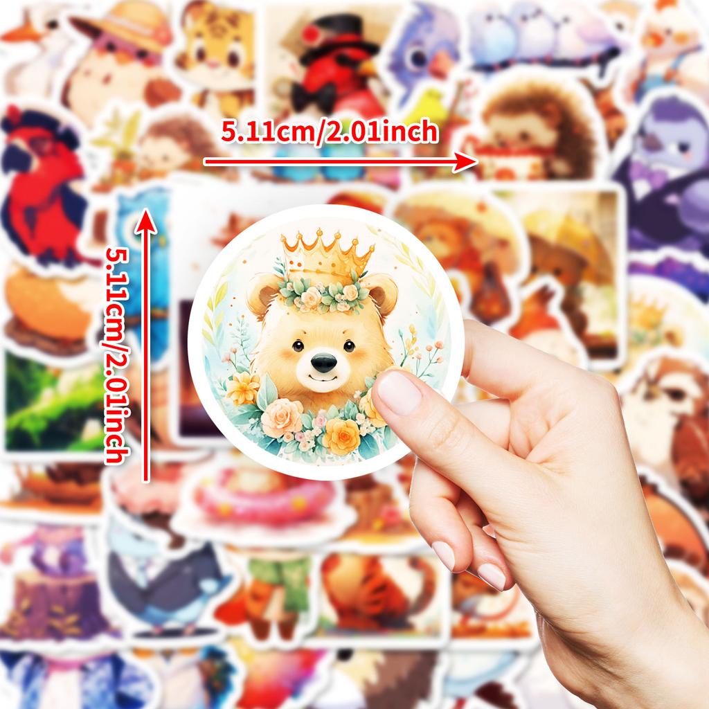 50 Cartoon Fairy Tale Bear Owl Tiger Small Animal Sticker Flat Water Cup Decorative Sticker