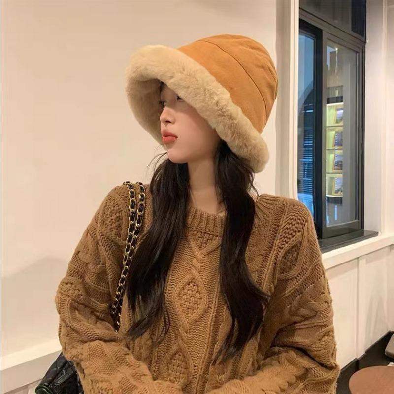 Plush Hat Women's Autumn and Winter Solid Color Cute Thickened Fashion Warm Ear Protection Stack Hat Women's Loose Sweet Headhat