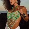 Sexy Körperkette Handgefertigt Perlen Brustkette Strass Körperkette Oberteil BH Weste Träger Freier Rücken Strand- und Clubkleidung
