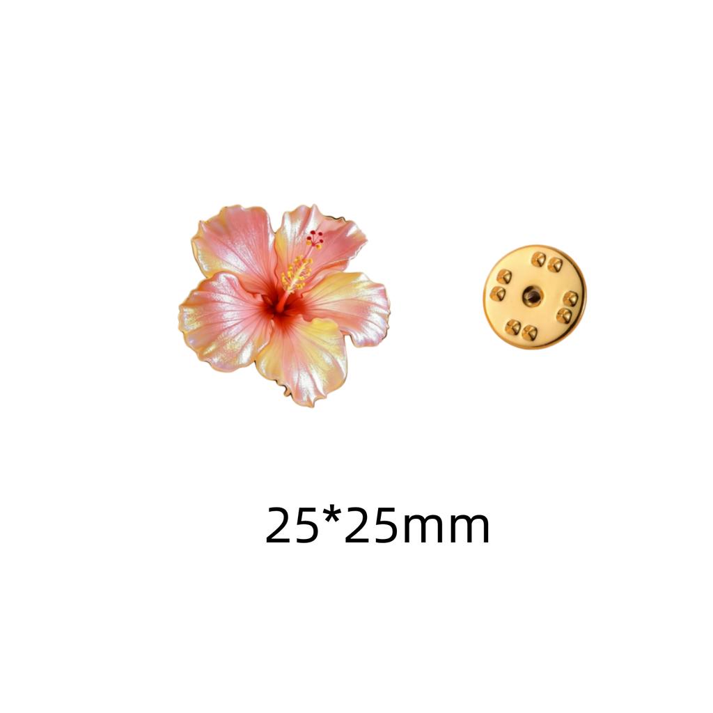 Stainless Steel Red Hibiscus Flower Pin Jewelry Stainless Steel Pink Hibiscus Flower Brooch for Women Birthday Gift