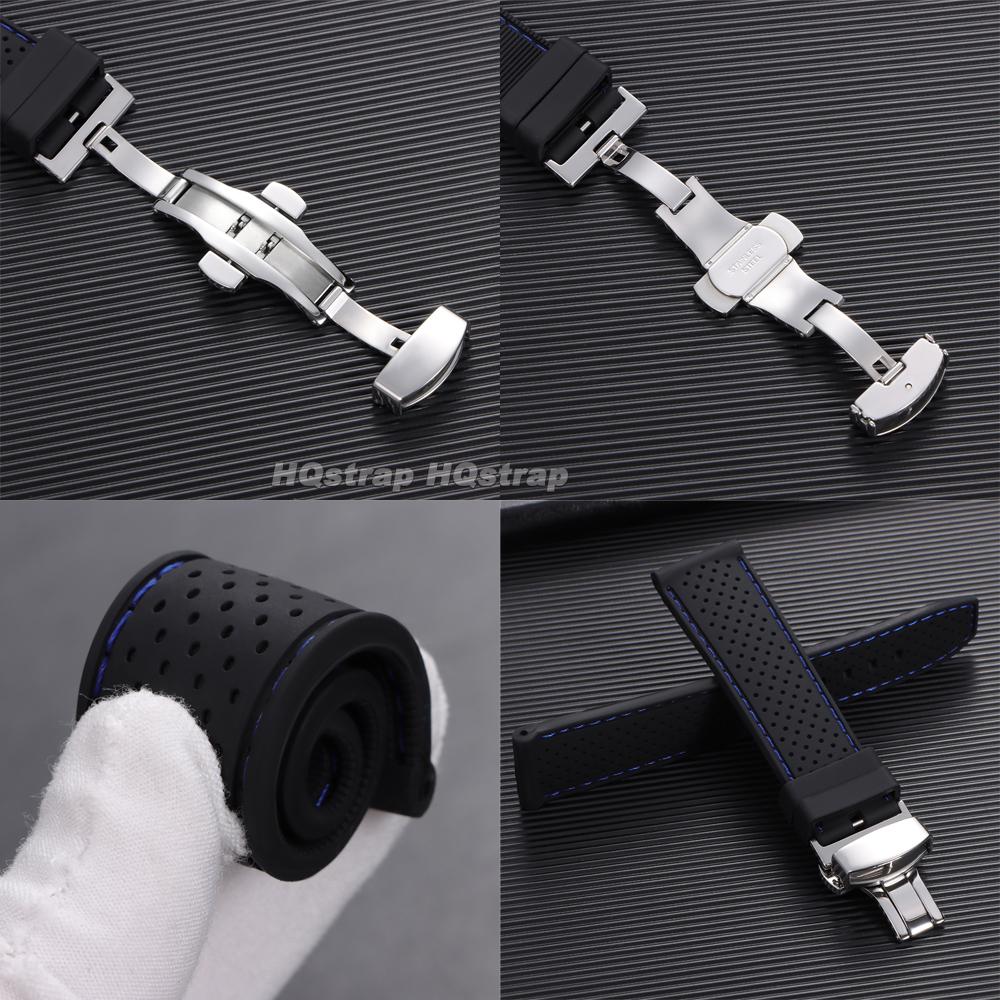 20mm 22mm Silicone Strap Waterproof Soft Rubber Watch Band Breathable Bracelet Universal Replacement Wristband Butterfly Buckle
