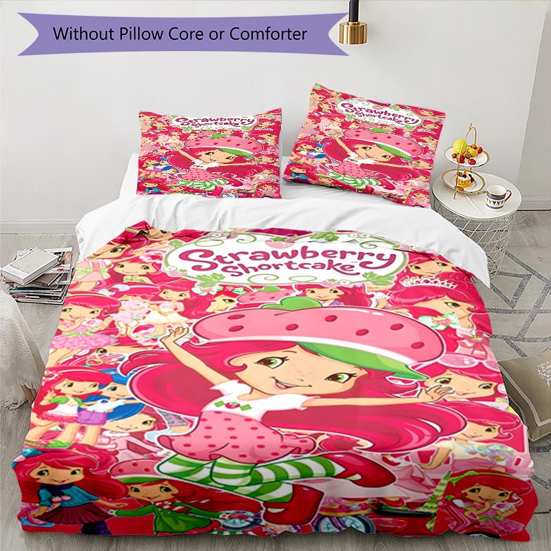 3pcs Princess Strawberry11 Design Cover Set - HD Printed Bedding with 1 Cover and 2 Pillowcases - Perfect for Home and Dorm Decor