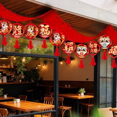 13pcs Large Size New Year Hanging Decorations Cartoon Horse Spring Festival Banner Rectangular Dance Lion