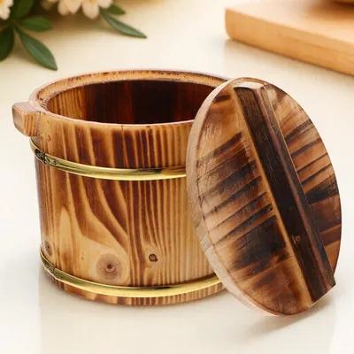 1Set Sturdy Wood Sushi Rice Barrel with Wide Mouth for Easy Mixing Serving Display Cooking Rice Storage Home Restaurant Sushi