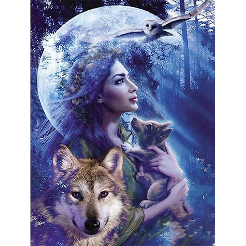 

Новый 5D DIY алмазная живопись волк девушка Алмазная вышивка животных вышивка крестиком ремесла полный круглый дрель домашний декор художественный подарок Full Round 20x25CM