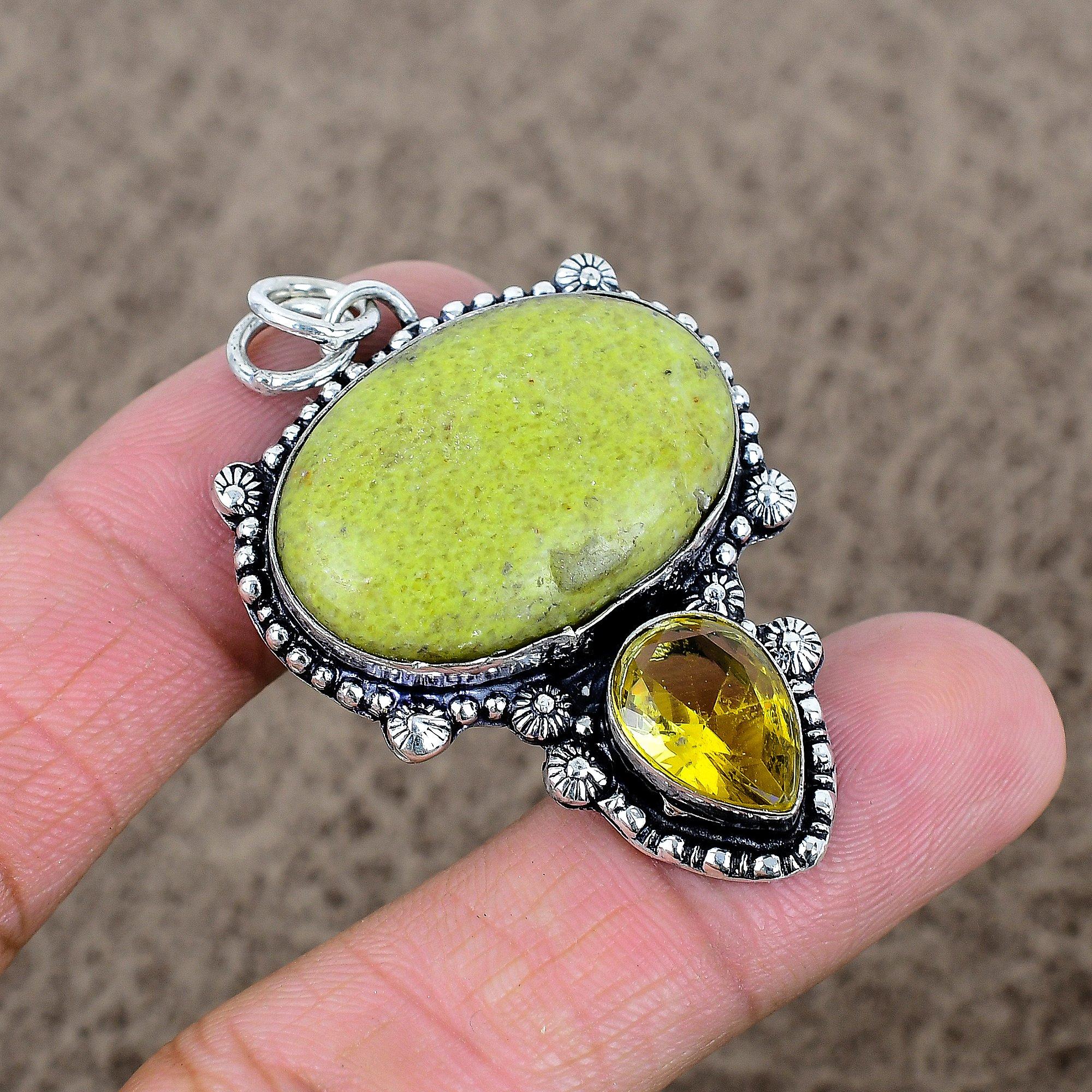 

Green Opal, Citrine Gemstone 925 Sterling Silver Jewelry Pendant 2.05 KKG-350