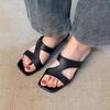 Foreign Trade Version~ Versatile Black Niche Z-shaped with Open-toed Cool Slippers Women's Summer Minimalist Soft Leather Comfortable High-heeled Sand