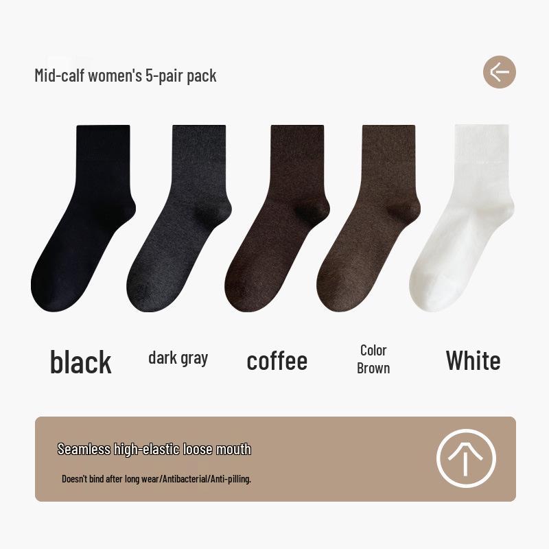 Women's Loose-Mouth Pure Cotton Mid-Calf Socks - Anti-Constriction, Antibacterial, Anti-Odor, Suitable for Autumn & Winter