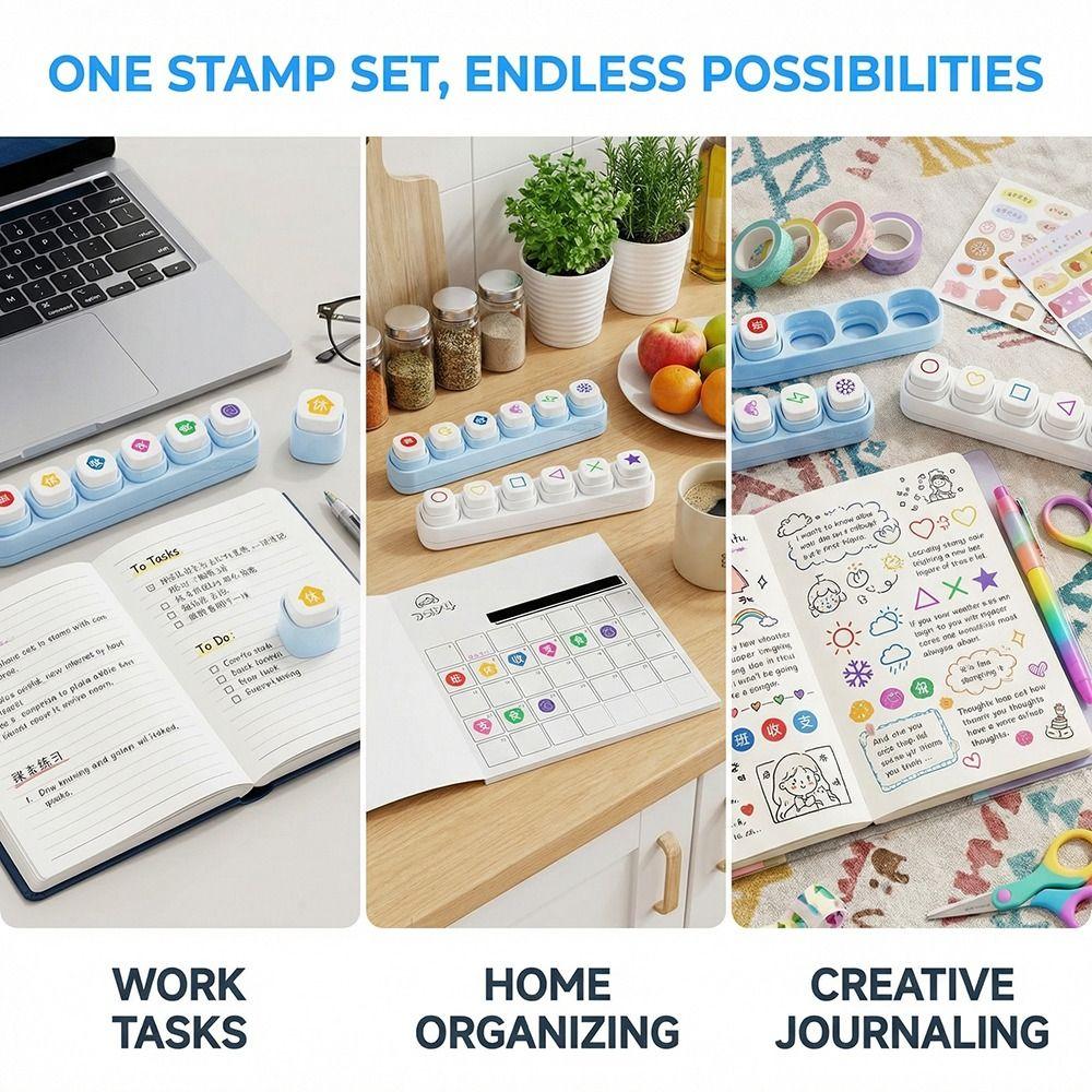 Mini Color Seal Cartoon Stamp Stickers Kit Blue / White Decorative Stamp  Album Decoration
