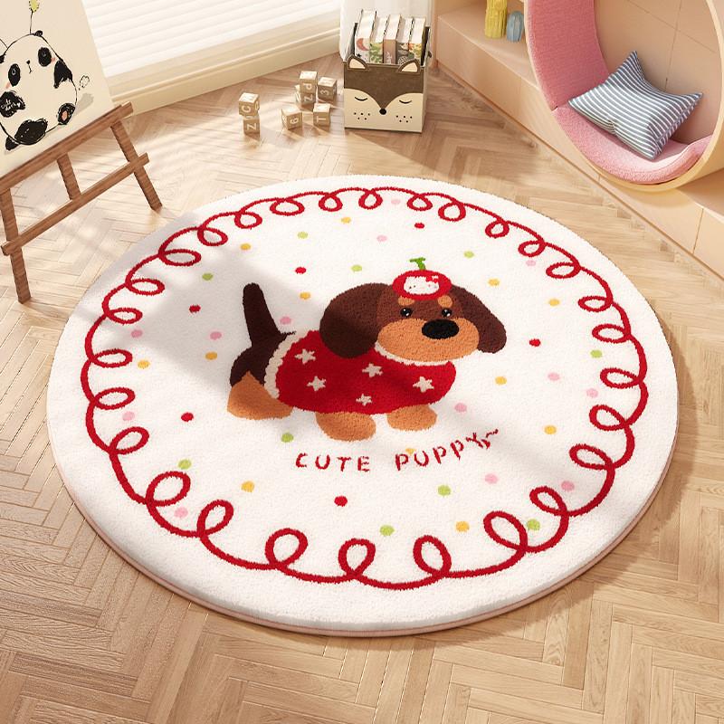 Cartoon Animal Pattern Circular Carpet With Water Wash For Kids Bedroom And Lounge Area