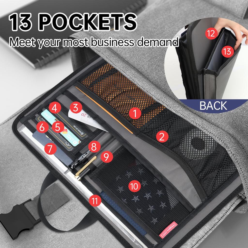 Briefcase Messenger Tote Bag with Sturdy Organizer Inserts for Laptop, iPad, Computer, Notebook, Documents, Black, 2XL