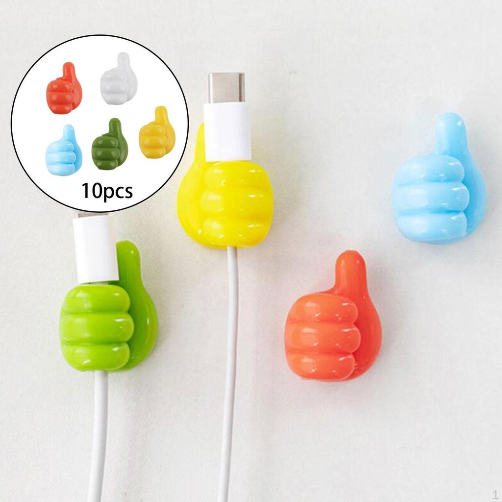 Thumb Hooks Up Shape Wall Cable Organizer Random Color 10 Pieces