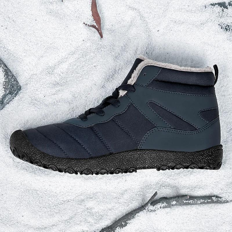 Goldener Setzling Winter Dick Plüsch Warme Stiefel für Herren Outdoor Atmungsaktiv Bequem Kuschelig Schneestiefel Mann Winddicht Kurze Stiefel Schuhe