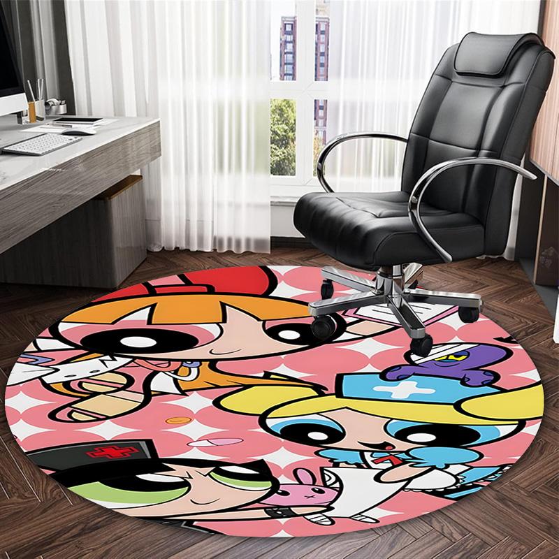 1pc Powerpuff6 Carpet, Round Rug, Comfortable, Suitable for Entryways, Living Rooms, Office, And Bedrooms, Christmas Decoration