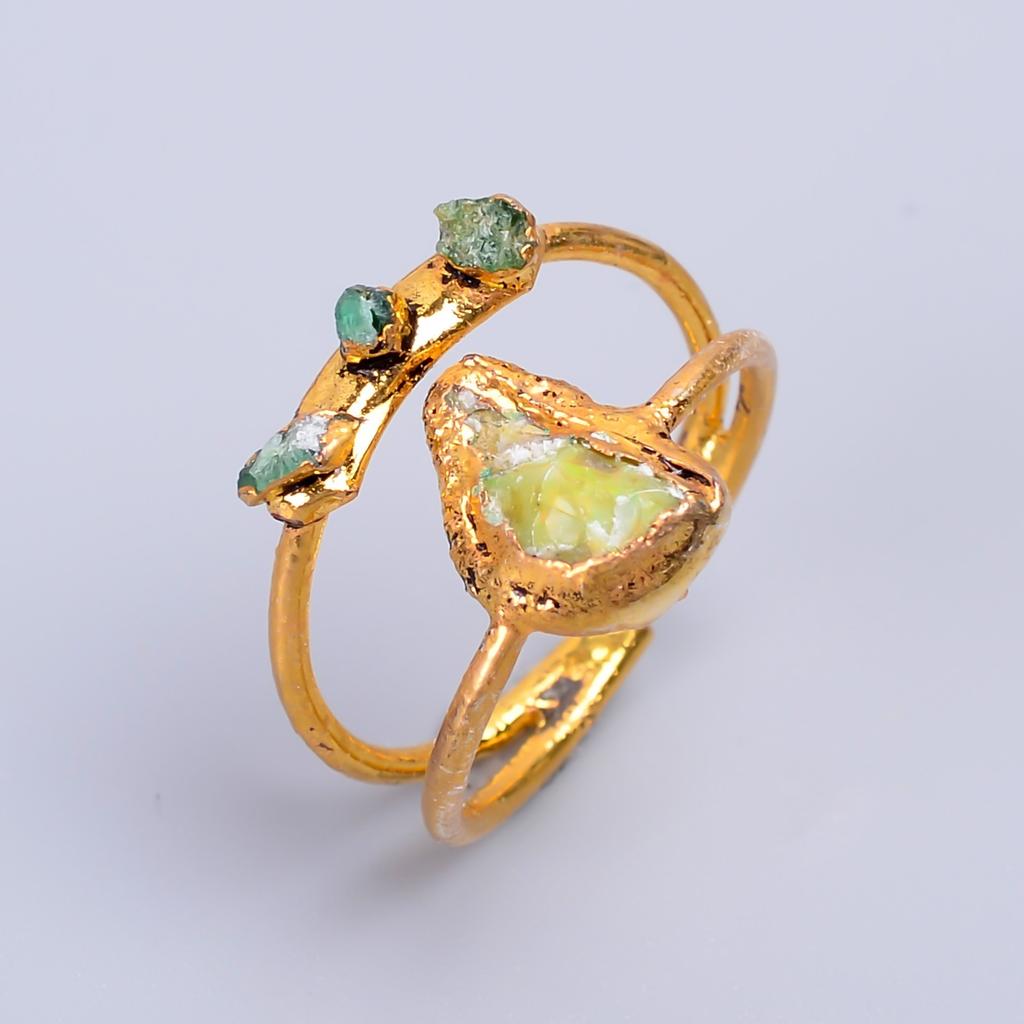 Natural Ethiopian Opal Gold Plated Wife Gift Eternity Electroformed Ring Jewelry V-60