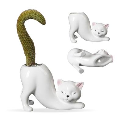 Ceramic Cat Shape Succulent Planter Cute Animal Plant Pot with Drainage Hole Garden Pots for Home Office Desk Windowsill Decor