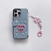 Apple 17promax denim flip phone case iphone16 lanyard love 15 for 14 embroidered protective case