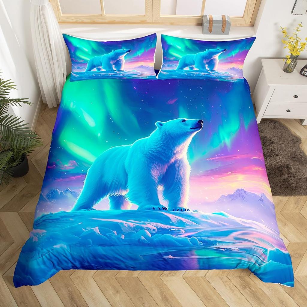 Cute Animal Duvet Cover Set Twin Queen Rabbit Fox Rustic Bedding Set, Starry Sky Galaxy Northern Lights Dreamy Comforter Cover