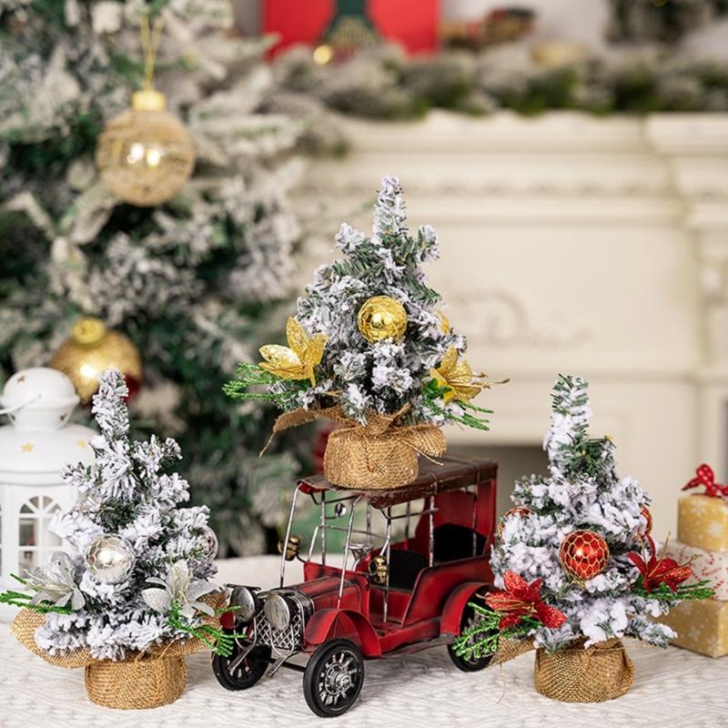 Small Tabletop Festival Display Tree Plush Trimmed Miniature Christmas Tree Festival Table Ornament for Home Decors