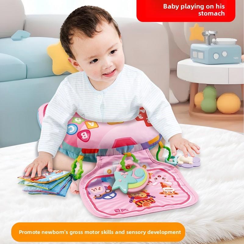 Baby Tummy Time Pillow With Fabric Mirror Book And Rattle For Sensory Development
