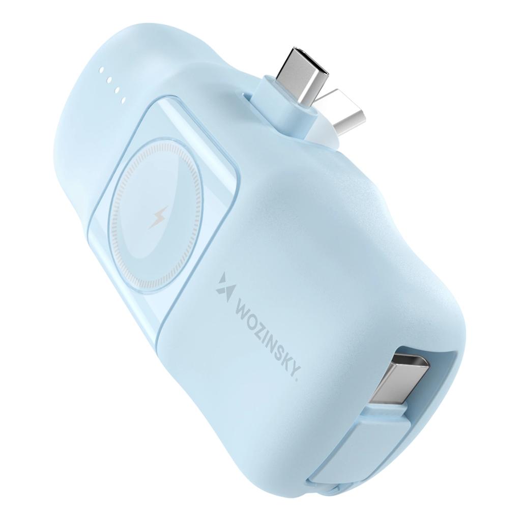 Mini Powerbank Wozinsky Wf16-Ycs 5000Mah 15W Usb-C Z Wbudowanym Kablem Usb-C I Ładowarką Do Apple Watch - Niebieski