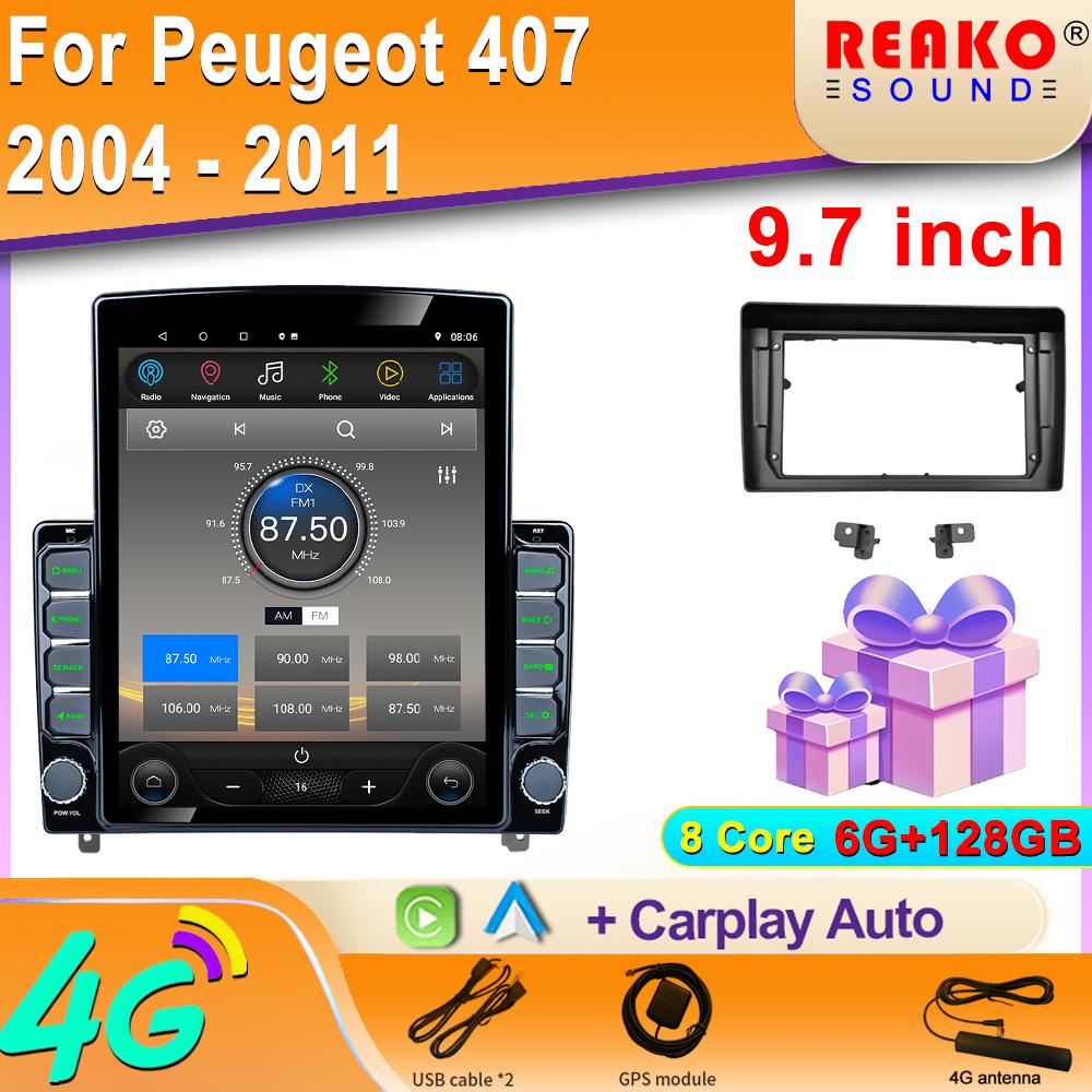 9.7" Vertical Style Tesla Screen Android Car Radio For Peugeot 407 2004 - 2011 Carplay Navigation GPS Multimedia Player