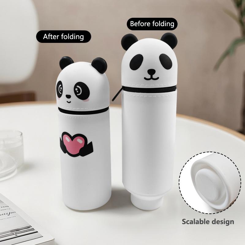 Kreatives hochwertiges Cartoon Panda Federmäppchen Silikon Tierform Stifttasche Faltbar mit Reißverschluss Schreibwaren Aufbewahrungstasche