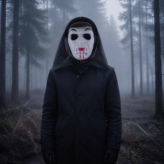 Soft Plastic Horror Masque Halloween Ghost Full Face Masque, Screaming with Realistic Fanged Skull Prop Hood, Scary Costume Accessory for Cosplay